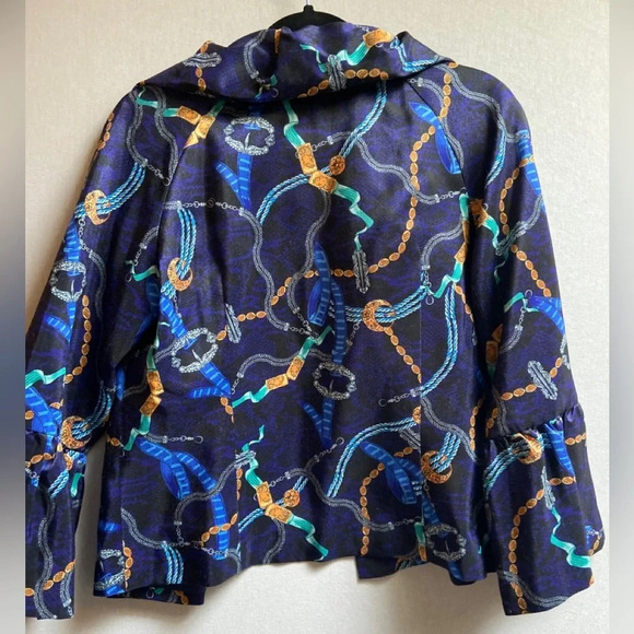 Samuel Dong Designer printed flared sleeve button blazer Sz S - Picture 2 of 16